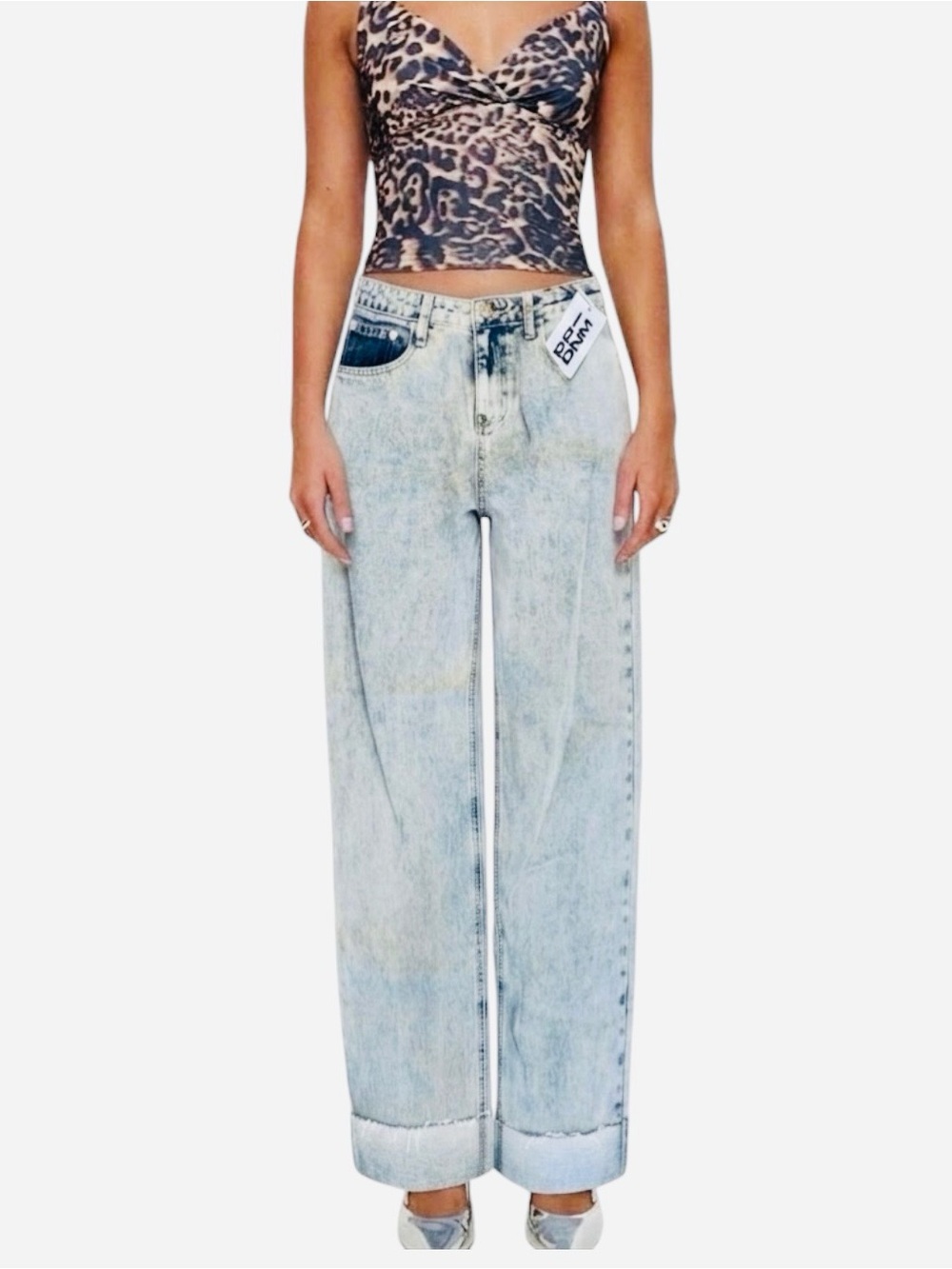 NWT Princess Polly Ollie Straight Leg Cuffed Jeans Denim Light Wash 6 High Waist